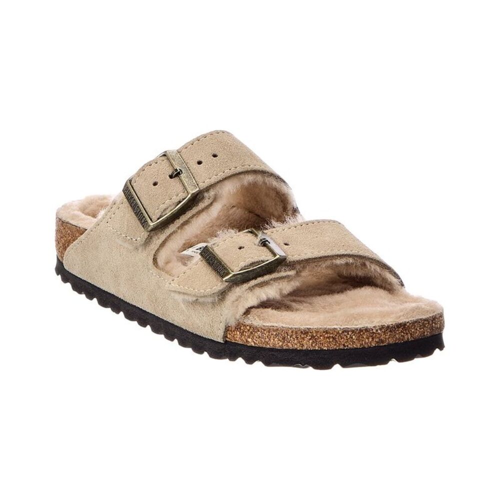 Birkenstock Women's Arizona Suede & Shearling Sandal, Brown